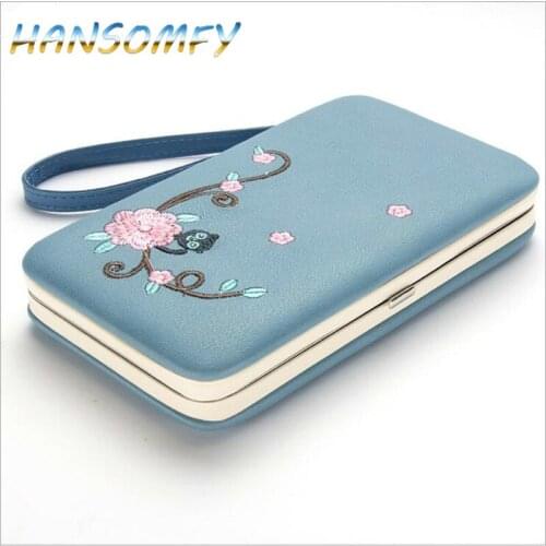 HANSOMFY 2019 Floral Women purse womens wallet long clasp female money bag brand lady wallets clutch PU leater Three fold X1-33