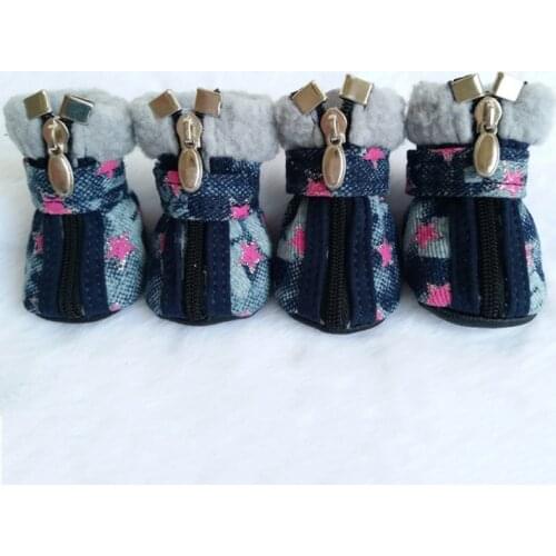 Pet Dog Snow Boots Denim Shoes Anti Slip Sole Winter Warm Comfy Shoes For Small Dogs Paw Protector Poodle Yorkshire Indoor Shoes