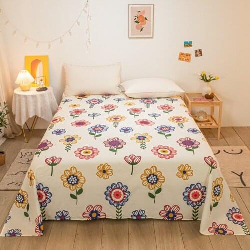 1pc 100% Cotton Floral Bed Sheet Elastic Removable Flat Sheet Washable Durable Bedspreads Household Bed Linen For King Queen Bed
