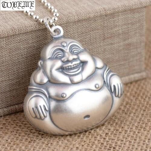3D 999 Silver Tibetan Laughing Buddha Statue Pendant Buddhist Buddha Pendant Tibetan Pendant Good Luck Amulet