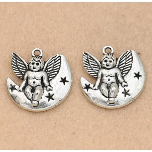 5PCS Antique Silver Plated Cupid Moon Love Charms Pendants for Jewelry Making Bracelet Accessories Diy Findings 22mm