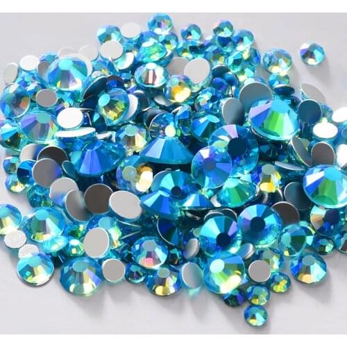 Aquamarine AB Color Glass Nail Art Rhinestone Decorations SS6-SS20 Crystal Wedding Dress Shoes Garment Accessories Manicure Tool