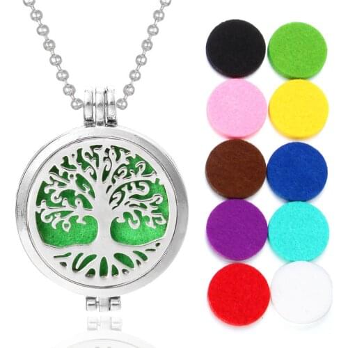 Aroma Diffuser Necklace Open Metal Sliver Lockets Pendant Perfume Essential Oil Aromatherapy Locket Necklace With 10Pads
