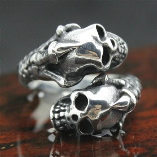 Top Sales Cool 316L Stainless Steel Biker Double Skull Ring
