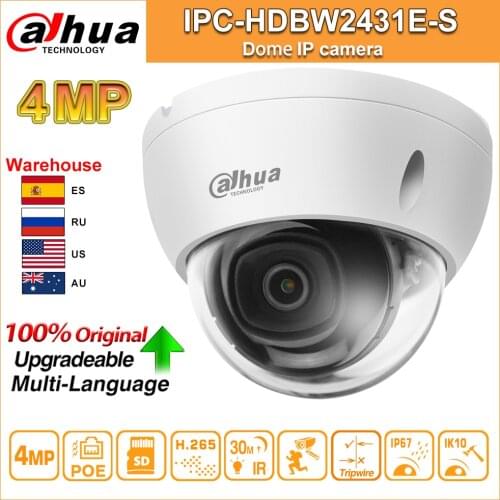 Original Dahua IP Camera 4MP HD IPC-HDBW2431E-S POE Cameras SD Card Slot H.265 IK10 Vanda-proof Starlight IVS Security Camera
