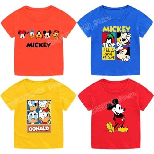 Disney Childrens Cotton T-shirts Clothing Mickey Minnie Boys Girls Short-sleeved Breathable Tops Summer Sweatshirts Fashion