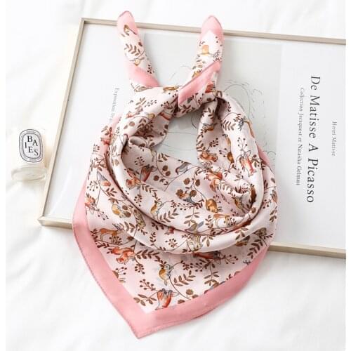 Design Silk Scarf for Women Trees Animal Print Lady Neck Hair Scarves Bag Tie Shawls Foulard Bandana Floral Square Kerchief
