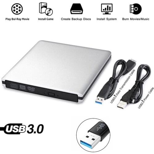 For Samsung Asus Dell HP Ultrabook USB 3.0 External DVD Player 8X DVD-ROM Combo Reader 24X CD-R Burner Slim Optical Drive Silver