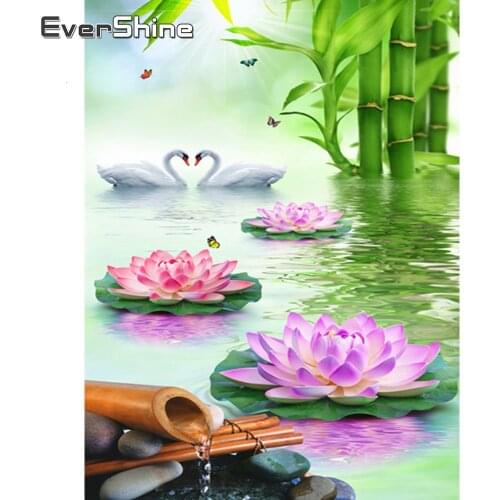 Evershine Full Square Diamond Painting Flowers 5D DIY Full Set Embroidery Cross Stitch Lotus Home Decor Handicraft Gift