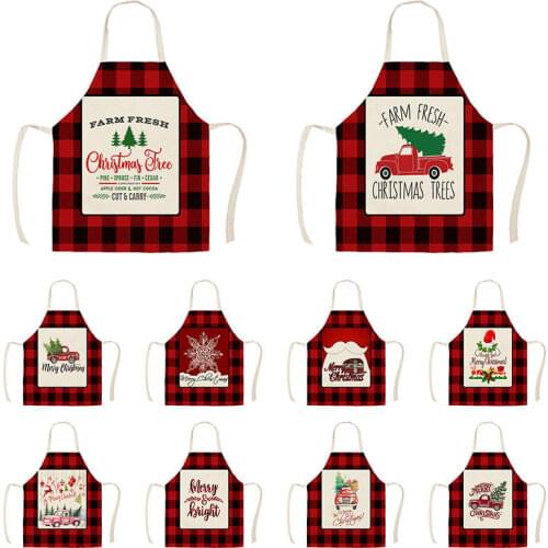 Merry Christmas Kitchen Apron Happy New Year Xmas Decor Sleeveless Cotton Linen Aprons for Men Women Home Cleaning Tools WQL902