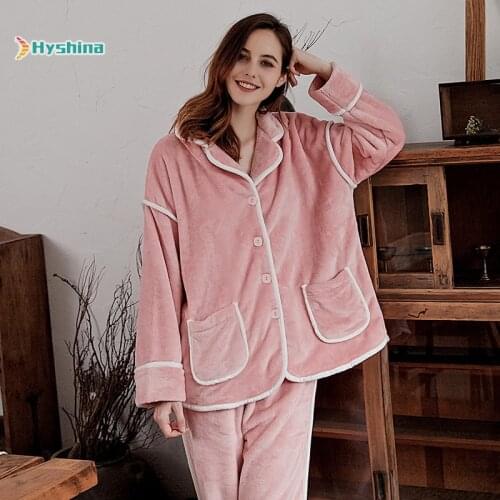 Flannel Womens New Pajamas Autumn New Fashion Elegant Home Wear Long Sleeve Pants Set