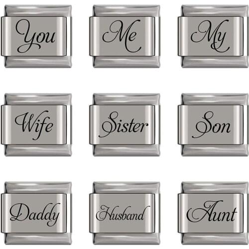 Hapiship Original Daisy Son My Me Wife Grandpa Famlily Daddy Charm Fit 9mm Bracelet Stainless Steel Jewelry Making DJ215