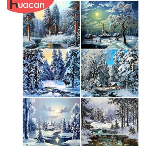 HUACAN Paint By Number Forest Drawing On Canvas Winter DIY Pictures By Numbers Scenery Kits Hand Painted Painting Home Decor