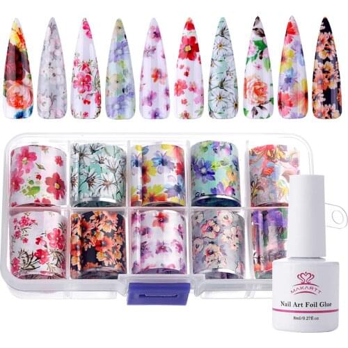 Makartt Nail Art Foil Glue Gel with Starry Sky Star Foil Stickers Set Nail Transfer Tips Manicure Art DIY 8ML, 10PCS 2.5cm100cm