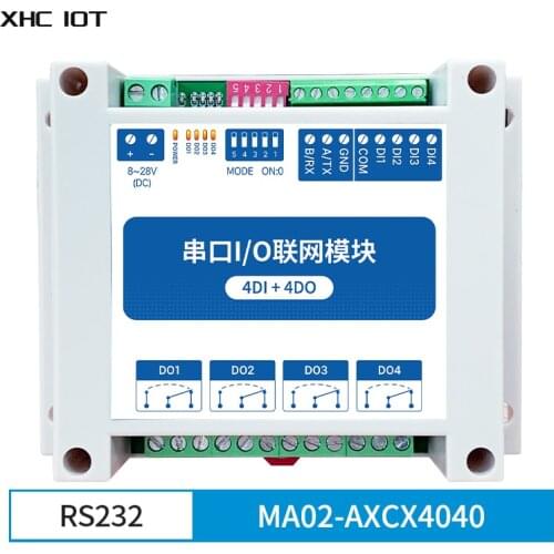4DI + 4DO Modbus RTU Industrial Grade Serial Port I/O Networking Module RS232 MA02-AXCX4040 XHCIOT Data Acquisition Monitoring
