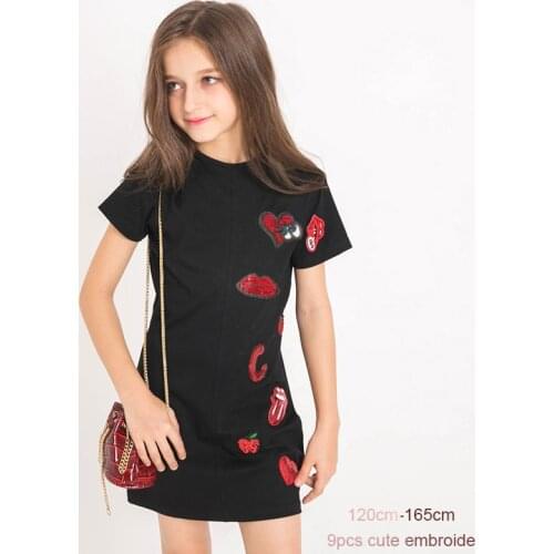 8 12 years Girls Summer Shirt Dress Sequined Fashion Teenage Girls Outfit