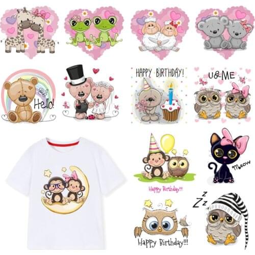 Cute Animal Letter Owl Iron on Transfers Patches Baby Bear Rabbit Heat Transfers Patch Clothes Child T-shirt Diy Stickers F