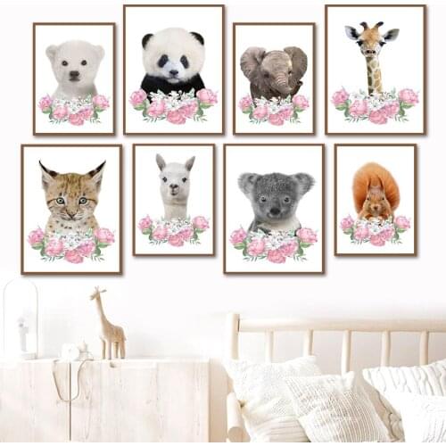 Cute Bear Giraffe Elephant Panda Koala Squirrel Wall Art Canvas Painting Nordic Posters And Prints Wall Pictures Kids Room Decor