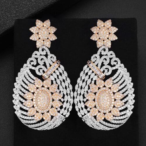 Trendy Luxury Geometry Statement Dangle Earring For Women Wedding Cubic Zirconia DUBAI Bridal Earring Jewelry Accessories2021