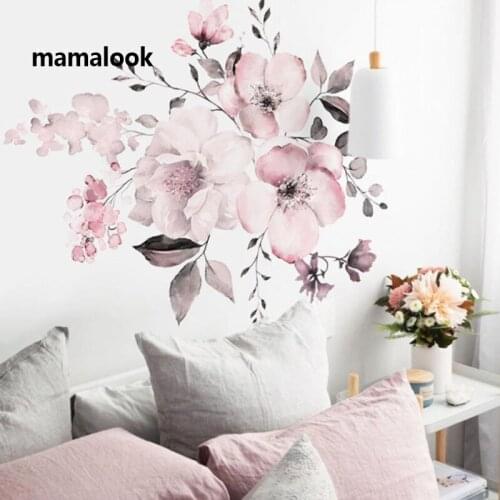 Water color pink flowers wall stickers bedroom living room decoration mural home decor decals Flower cluster stickers wallpaper