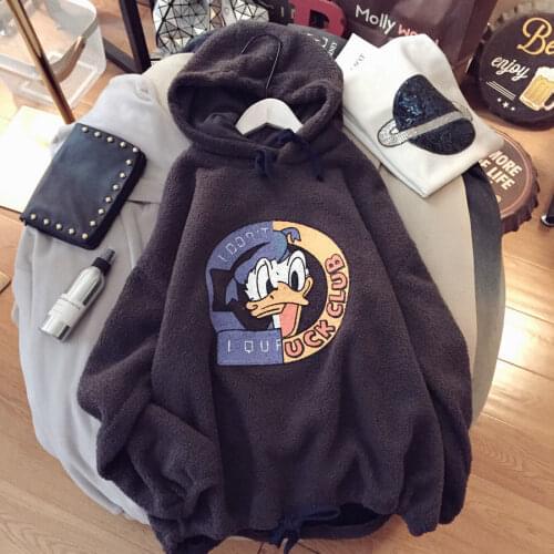 2021 New Cashmere Thickened Hoodie Autumn Winter Clothes Hooded Loose Large Cartoon Pattern Hooded Sweatershirts Womens Coat