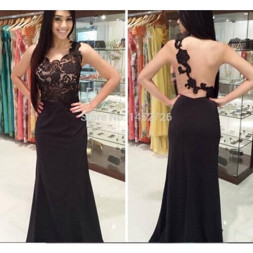 New style Customize vestido de festa one shoulder lace black 2016 long formal dress party evening Dress sexy women free shipping