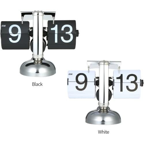 Retro Flip Over Table Clock Stainless Steel Flip Internal Gear Operated Flip Clocks Operated Quartz Clock Small Scale Desk Clock