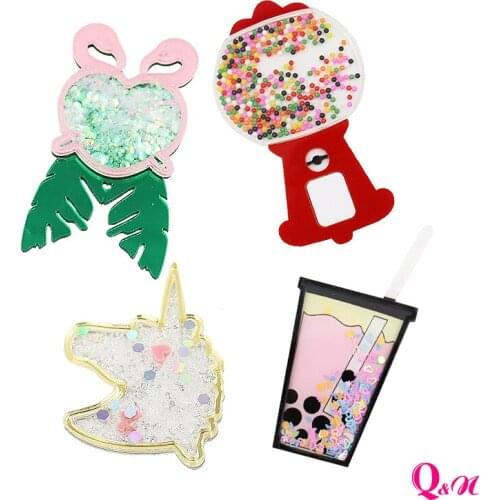 Q&N 5pcs Unicorn lollipop shell Star Bling Sequins Liquid Quicksand Cover For Phone Case DIY Handmade hairbows Accessories