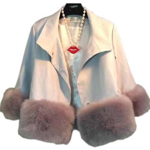 Plus size 3XL! autumn winter pu leather patchwork thick coat women fox fur warm short coat