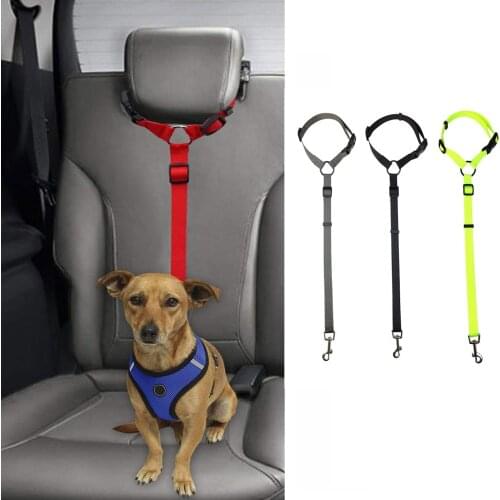 Dog Cat Safety Seat Belt Strap Car Headrest Restraint Adjustable Nylon Fabric Dog Restraint Vehicle Seatbelts Harness Strap Lead