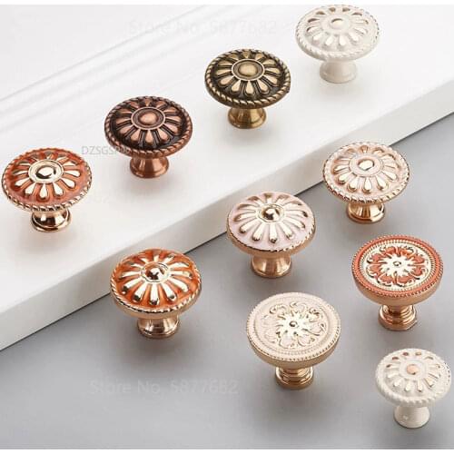 Retro Red Bronze Kitchen Cabinet Knobs Cupboard Door Zinc Alloy Handles Vintage Wardrobe Furniture Handle Drawer Pulls