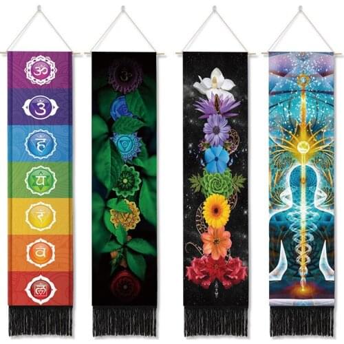 Seven Chakras Tapestry Hippie Indian Mandala Flower Leaves Wall Hanging With Tasseles Art Wall Cloth Carpet Home Decoration