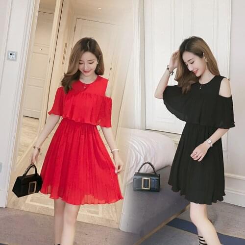 Envsoll Breast Feeding Dress for Pregnant Women Maternity Dresses Strapless Chiffon Ruffled Pleated Nursing Dress 2019 Summer