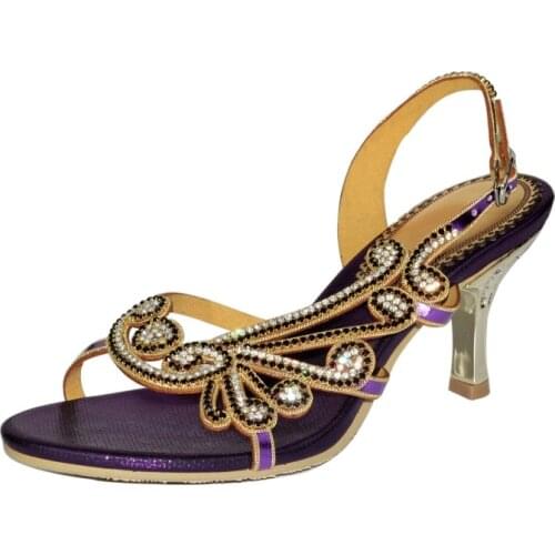 Kitten Heels Crystals Wedding Shoes Open Toe Back Buckle Strap Heeled Prom Evening Party Dress Ladies Summer Sandals