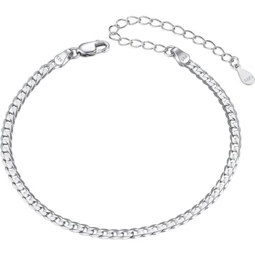 U7 925 Sterling Silver Cuban Link Chain/Figaro Chain Solid Silver Bracelet for Women Men, 6" +2" Extension