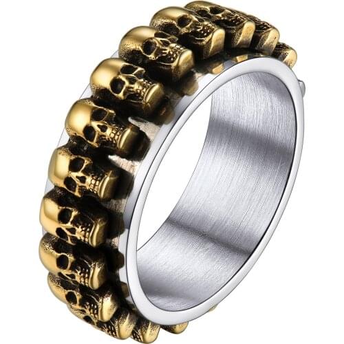 U7 Cool Spinner Ring for Men Women Stainless Steel 8mm Band Skull Fidget Rings for Anxiety Size 7~12