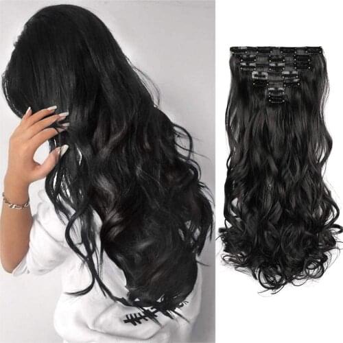 Kong&Li 7Pcs/Set 22inch 16 clips Long Straight Synthetic Hair Extensions Clips in High Temperature Fiber Black Brown Hairpiece