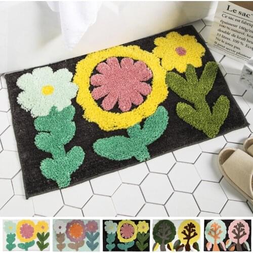 Shaggy Area Rug for Kitchen Bathroom Door Entrance Anti-Slip Carpet Floor Cartoon Flower Printed Mat 40x60cm Home Decor D30