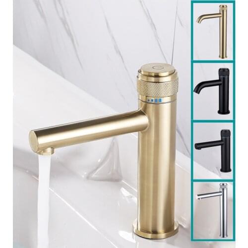 Black Gold Chrome High Basin Mixer Hot and Cold Tap Press Push Button Faucet Deck Mounted Single Handle Solid Brass for Bathroom
