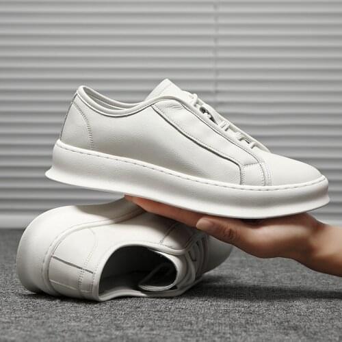 Yomior Spring Genuine Leather High Quality Men Shoes Korean Designer Casual Flats White Loafers Breathable High Top Sneakers