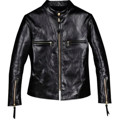 YR!Free shipping.Luxury japan Vegetable tanned batik horsehide jacket,vintage J100 slim style,Mens fashion genuine leather coat