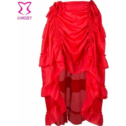 6XL Plus Size Red Asymmetrical Ruffle Long Victorian Skirt Gothic Petticoat Sexy Underskirt Vintage Steampunk Skirts For Women
