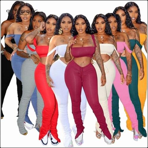 Summer Crop Top 2 Two Piece Set Clothes for Women Flare Pants Matching Sets Outfits Womens Workout Sets Sport Bra Jogging Suits