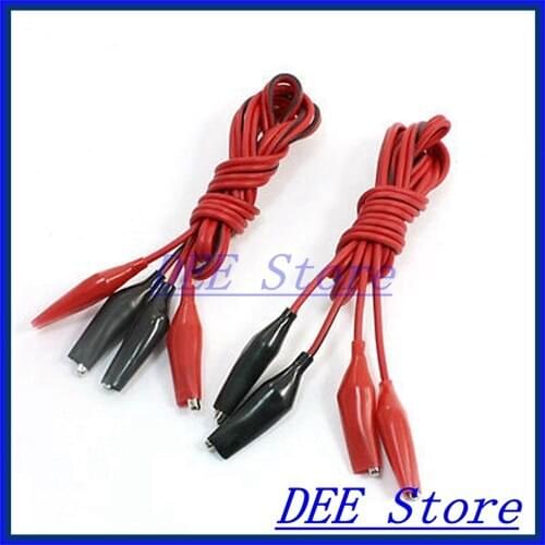 1m Long Double Alligator Clip Clamp Insulation Testing Lead Cord Cable 4Pcs