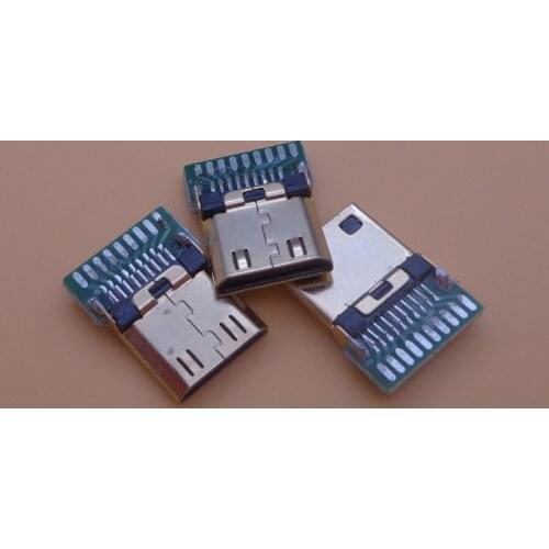 1PCS DIY Mini HDMI-compatible Type C Welding Type Male Jack Plug 19 Pin PCB Connector 19+1 Gold-plated Plugs