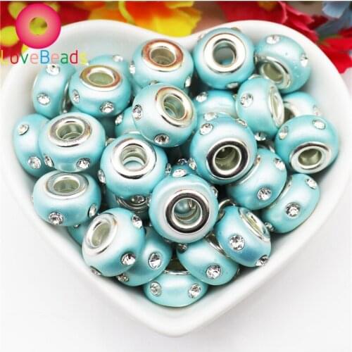 10 Pcs Crystal Rhinestone Large Hole Silver Plated European Beads Fit Necklace DIY Spacer Hair Beads Pandora Bracelet Jewelry