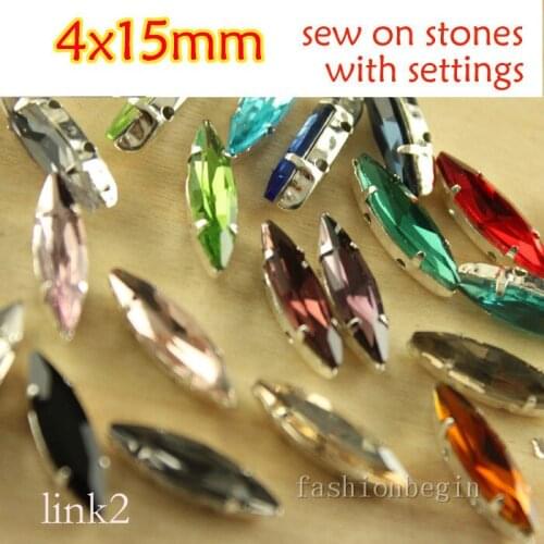 24pcs glass 4x15mm navette glass crystal rhinestone Handmade sew on claw beads Silver bottom sewing use dress