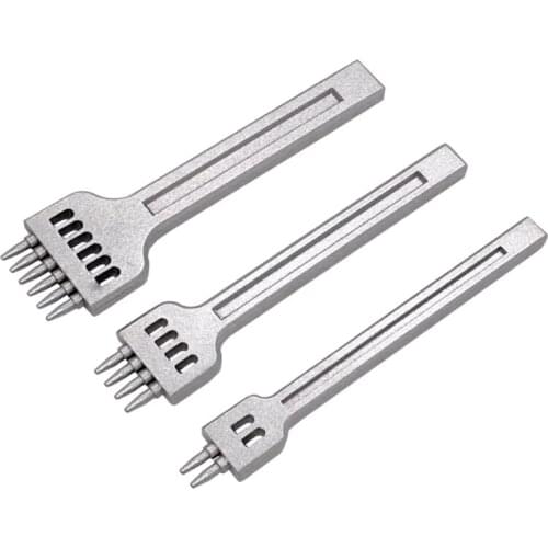 3pcs Leather Prong Punch Tool Set 4mm 2/4/6 Holes Steel Row Circular Cut Round Hole DIY Diamond Lacing Stitching Chisel Craft