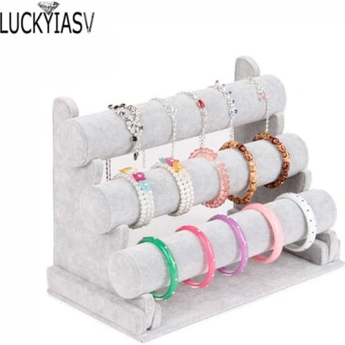 3 Layers Velvet Bracelet Chain Watch T-Shaped Rack Bracelet Display Holder Jewelry Organizer Storage Display Stand For Bracelet