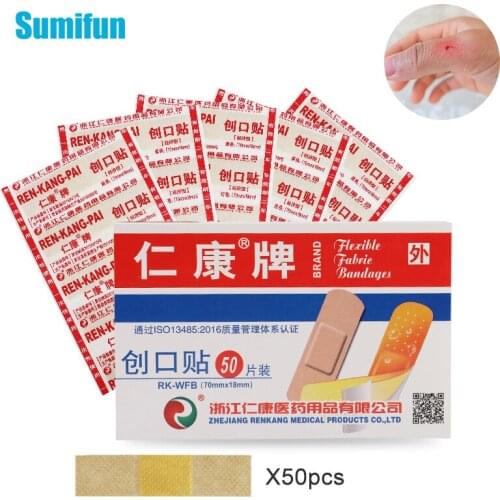 50pcs/1box Waterproof Breathable Wound Hemostasis Sticker Band First Aid Bandage Cushion Adhesive Plaster Medical Band-Aids Band